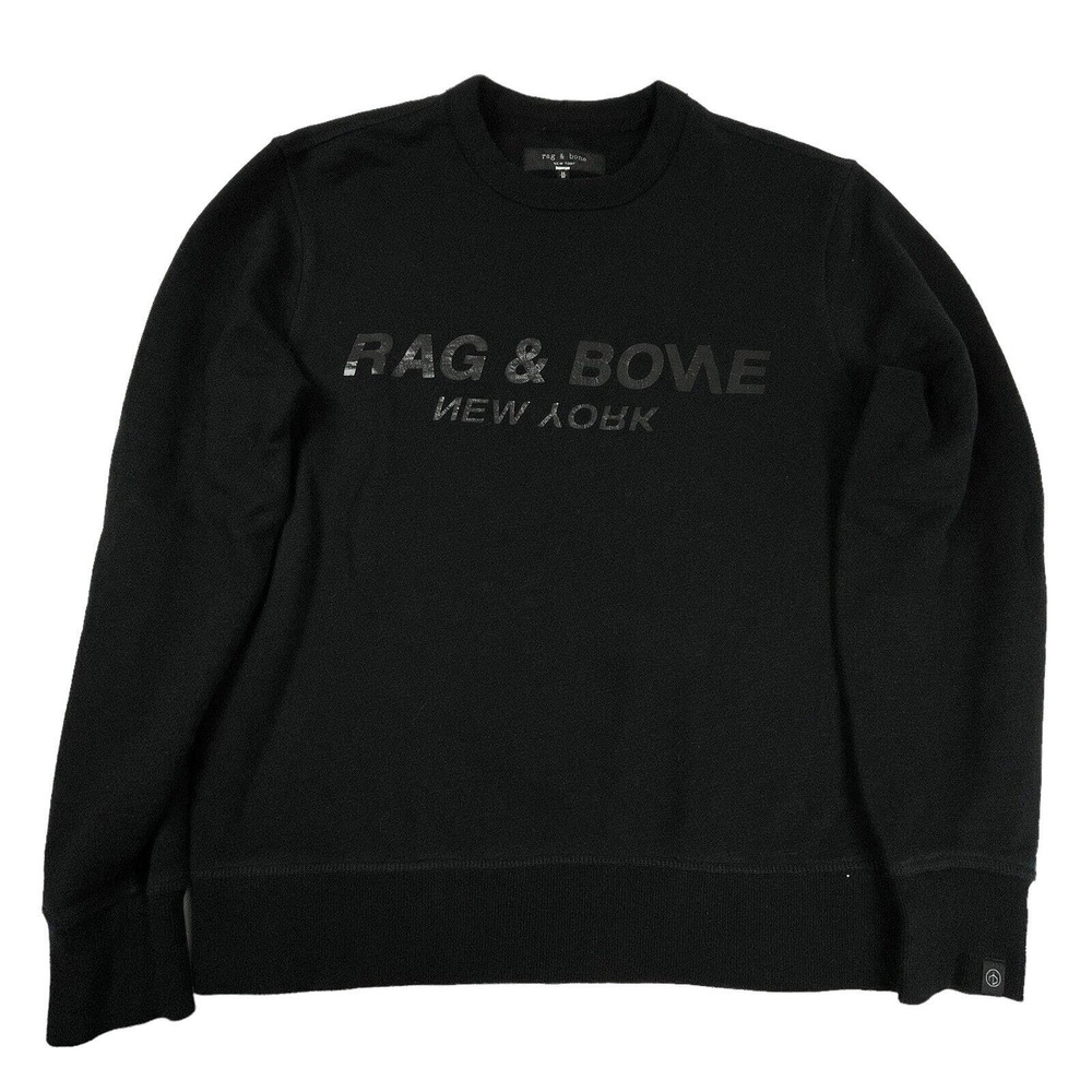 Rag & Bone Crew Neck Sweatshirt LS Midnight Black Pullover Graphic Mens Medium